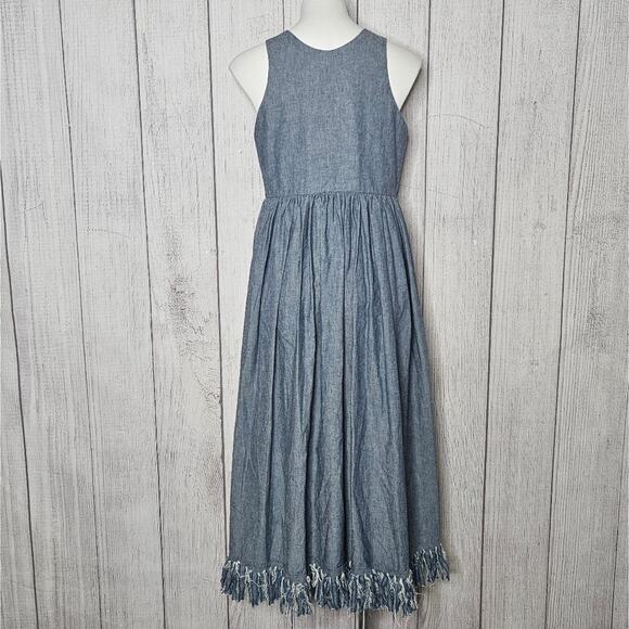 VTG Handmade Denim Dress with Fringe Hem, Heart Pocket & Buttons, size Small - Picture 5 of 6